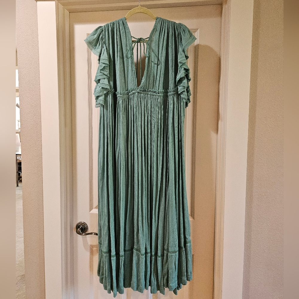 Free People Will Wait For You Midi Dress Embroidery Lace Oversized Green Sm NWT - Picture 4 of 16